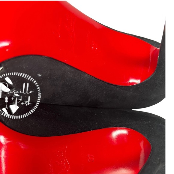 Christian Louboutin Black Suede Pointed Toe Ankle Boots Cutout Stiletto Heel 37 - Picture 14 of 16